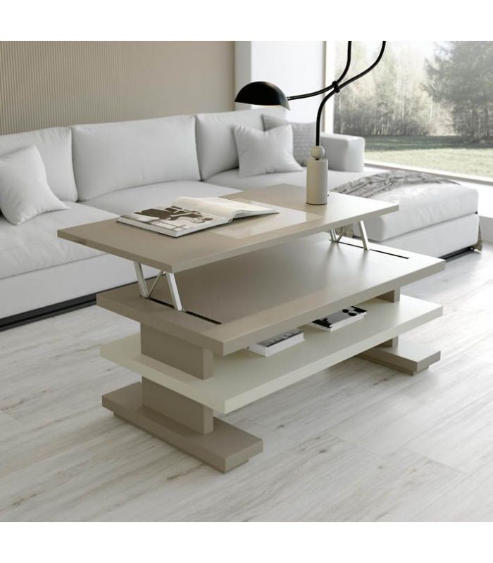 Curve Mesa de centro elevable madera y blanca - Muebles salón