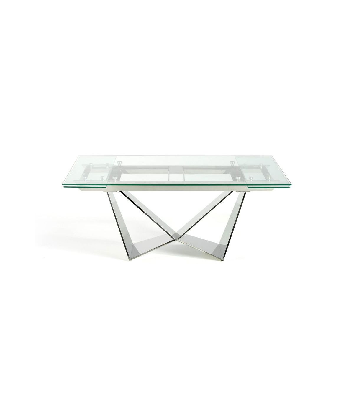 Mesa de comedor extensible en acero y cristal templado COIMBRA