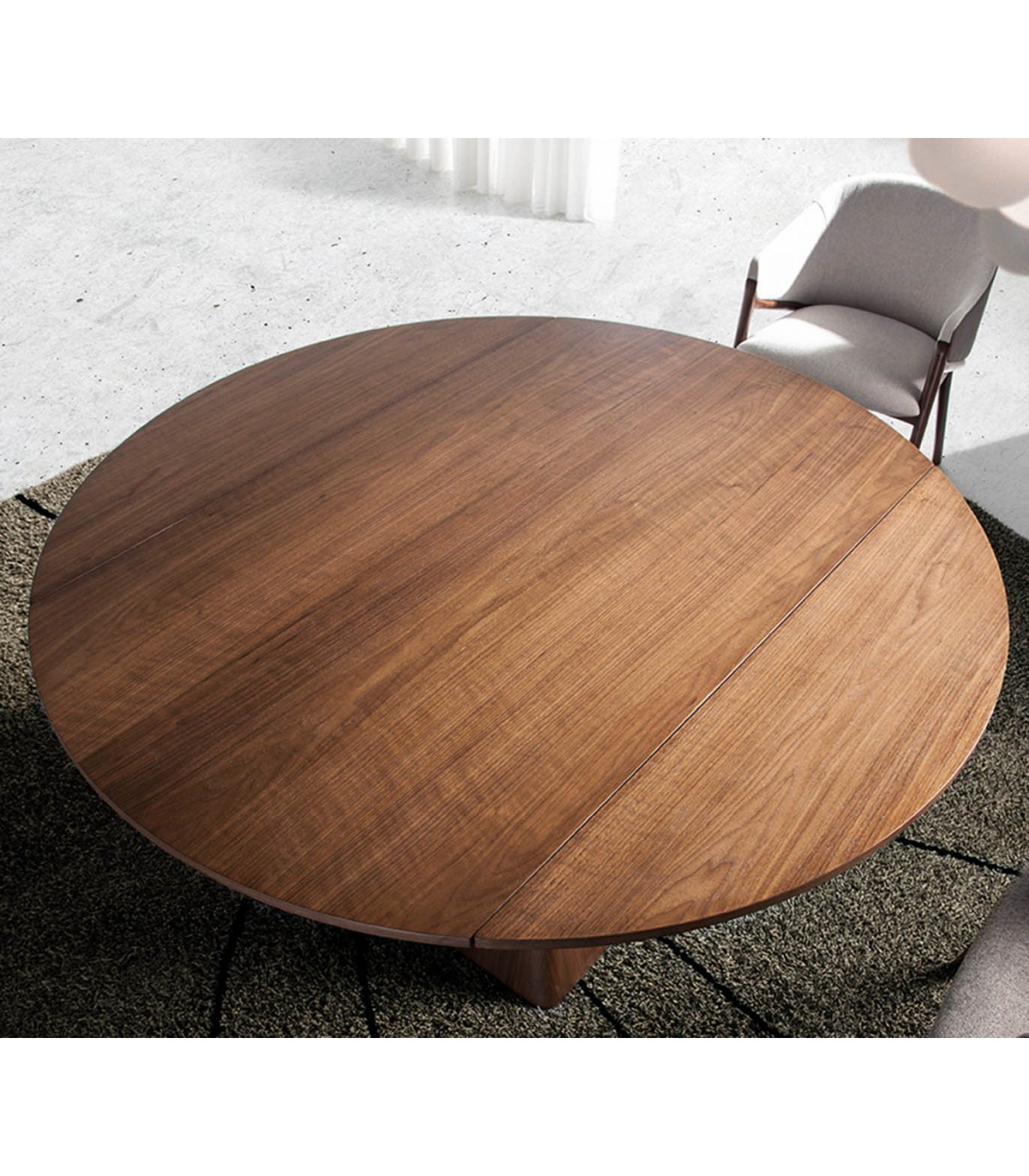 Mesa de comedor redonda extensible de madera maciza moderna marrón medio