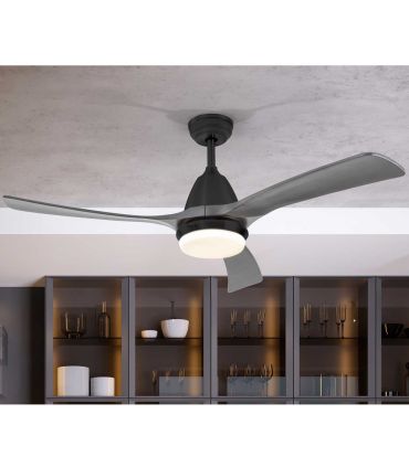 Ventilador con luz LED en metal y madera ASPAS negro