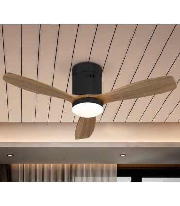 Ventilador con luz LED SIROCO MINI Negro Nogal Schuller