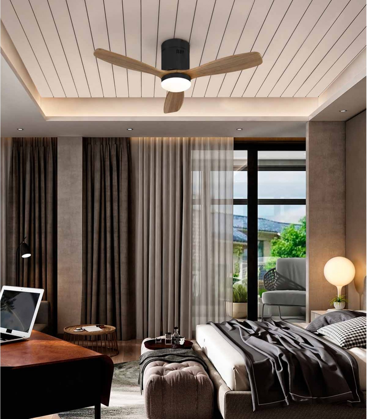 Ventilador de techo LED silencioso con luz, lámpara de techo para