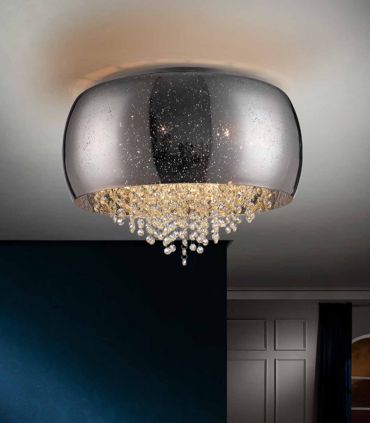 Plafón de 6 luces Cristal Espejado Plata : Colección CAELUM Schuller