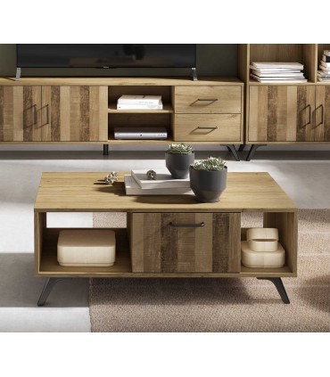 Mesa de centro de madera pequeña mesa de centro para sala de estar, mesa  baja de madera con cajones, mesa de té mesa de comedor baja (color madera