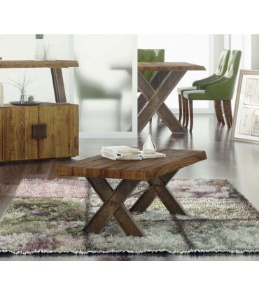 Mesa modelo Mónaco, de tablero redondo de madera maciza de pino y patas de  hierro natural.