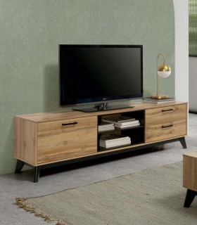 Mueble TV Siam de pino acabado a la cera y negro.