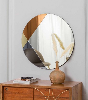 Espejo redondo con marco de madera SERAFIN