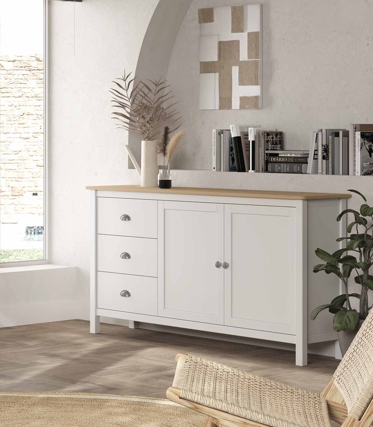 Mueble entrada blanco - natural en madera de Pino y DM