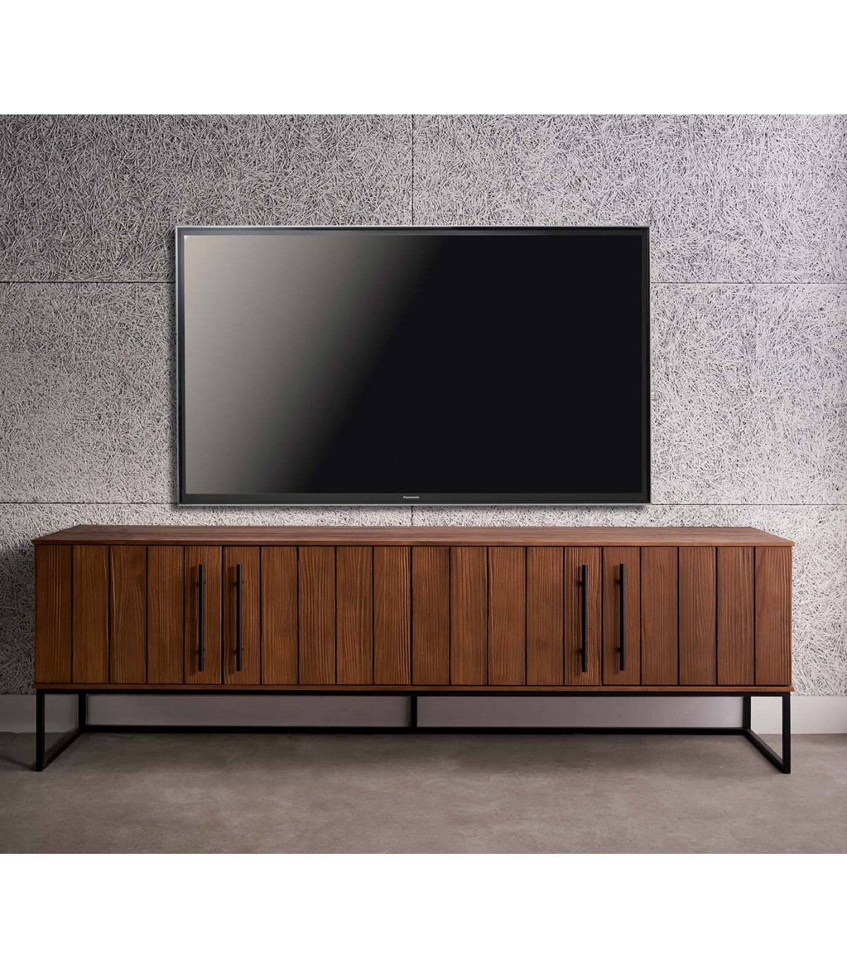 Mueble tv industrial metal estilo contemporaneo madera natural