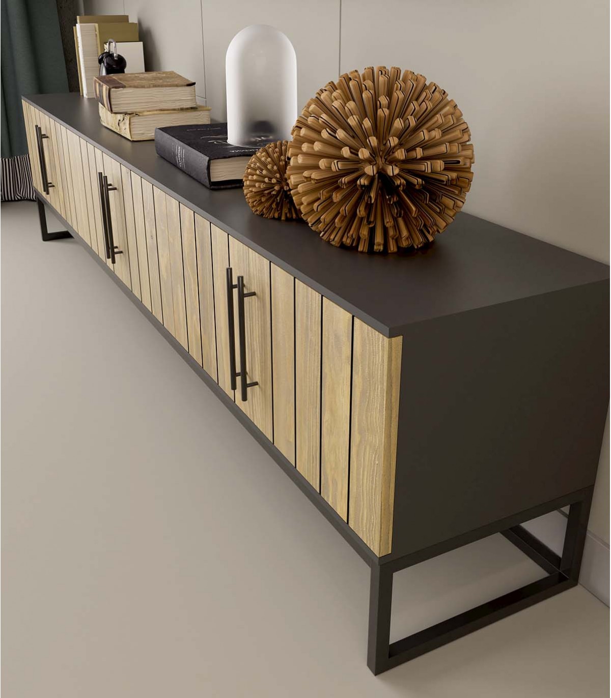 Mueble TV bajo para salón en madera de diseño sostenible