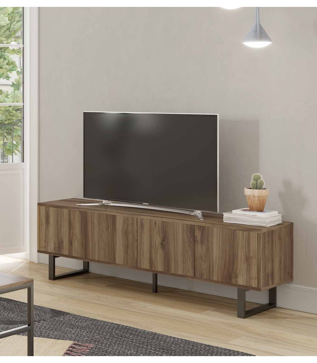 Mueble tv industrial metal estilo contemporaneo madera natural
