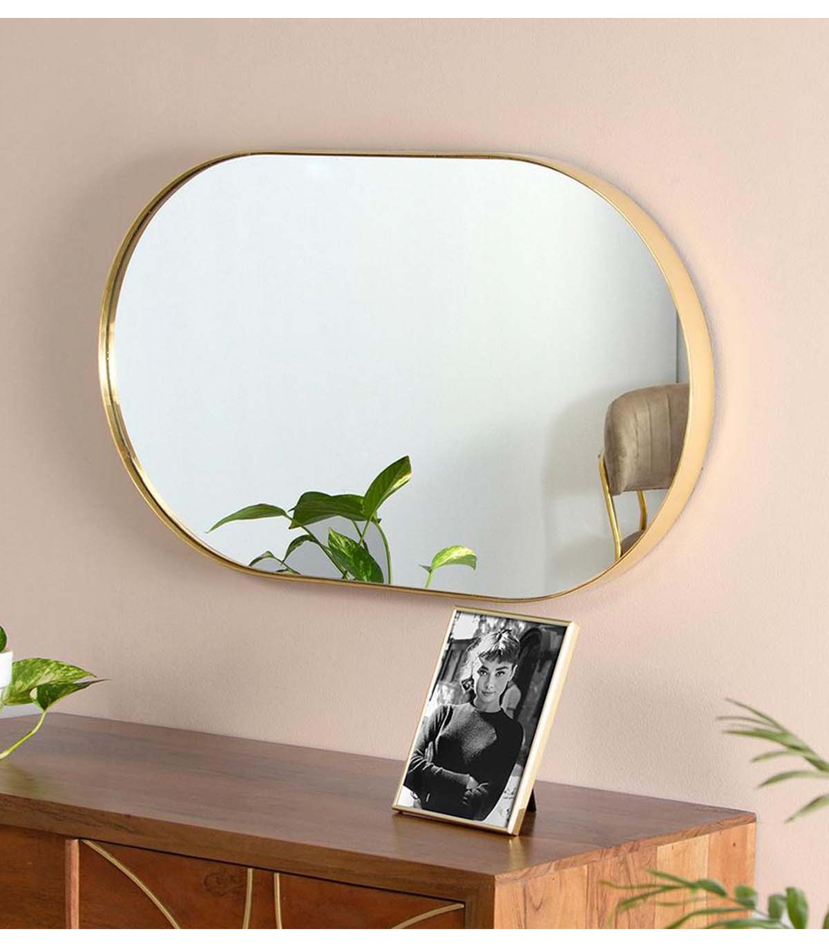 Espejo decorativo con marco de madera envejecida, espejo decorativo de  pared estilo rústico (ovalado)