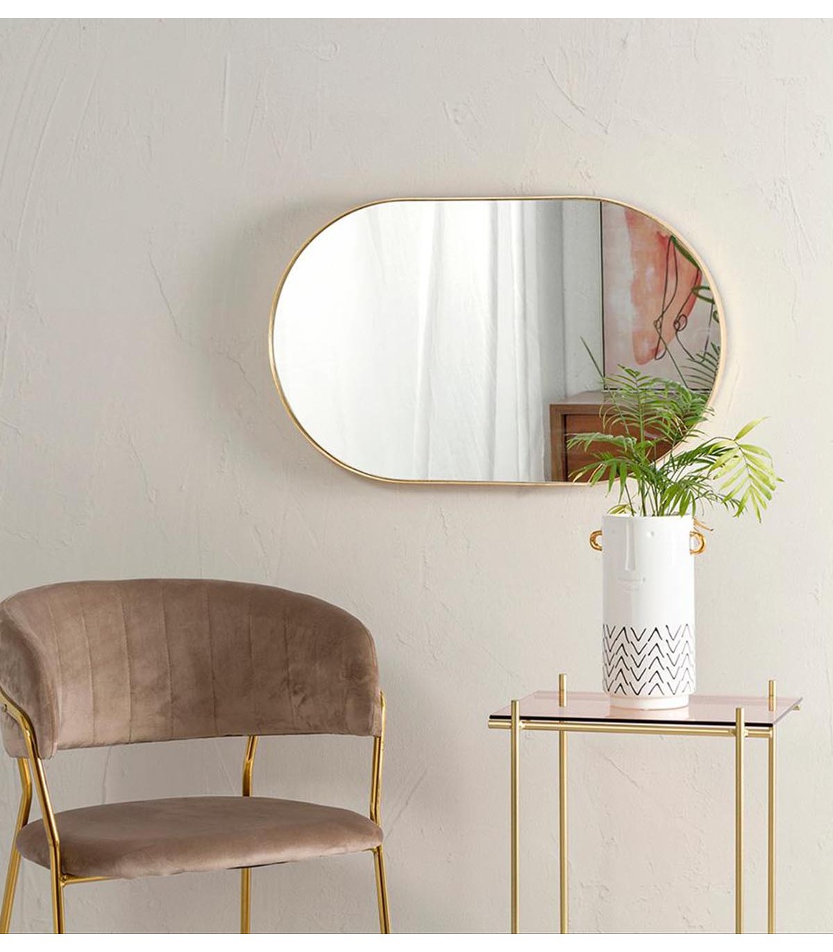 Espejo ovalado dorado de longitud completa, espejo de pared de cápsula  estrecha, espejo largo con marco de metal para entrada, pasillo, sala de  estar
