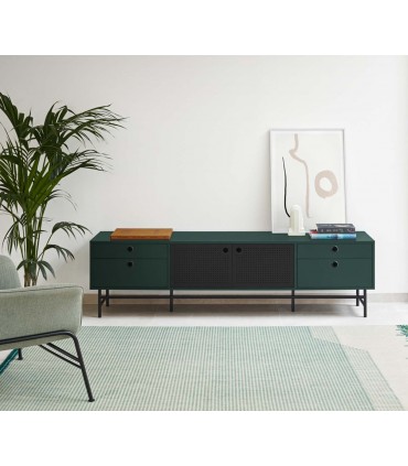 Mueble TV moderno en madera PUNTO Verde Oscuro