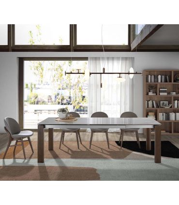 Mesa de comedor extensible en madera y porcelánico MIRNA