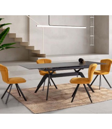 Mesa Comedor extensible en porcelánico y metal LULA oro